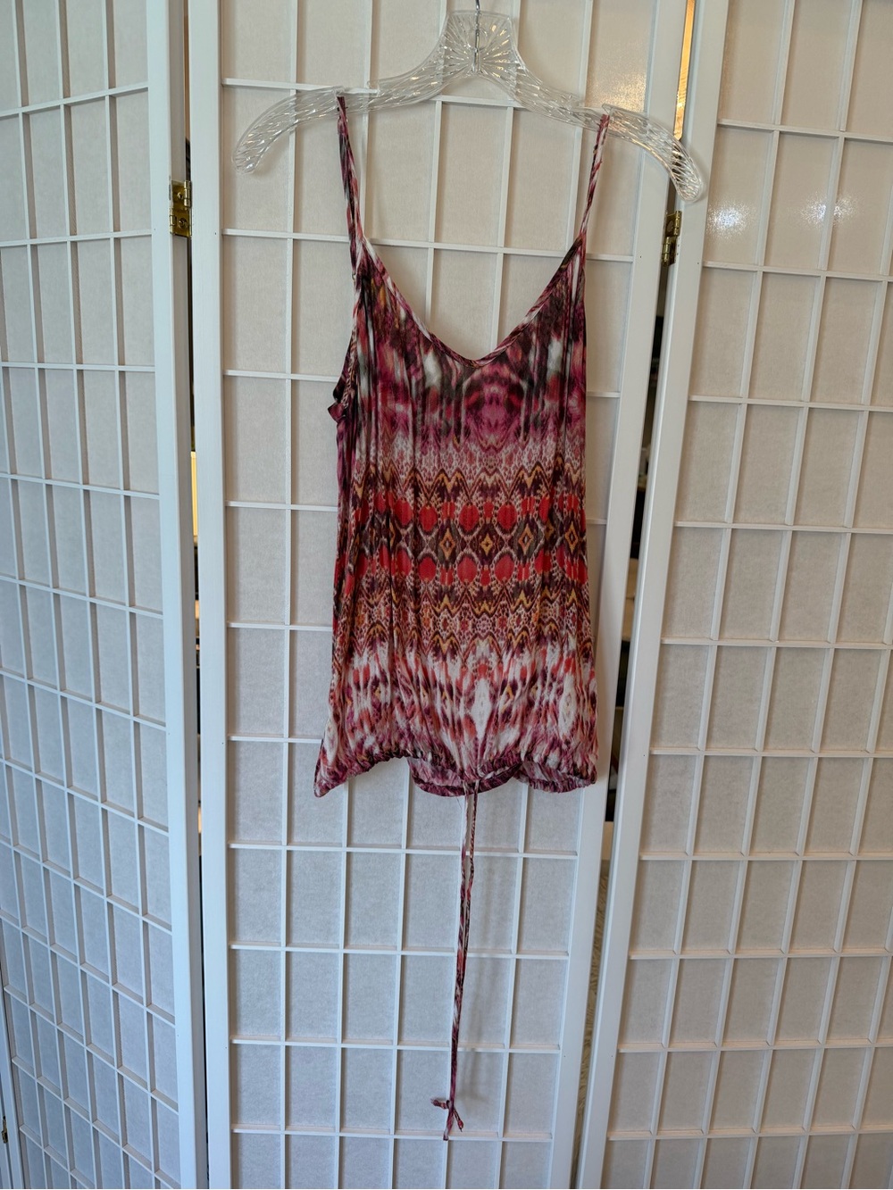 Velvet brand Multi-Color Printed Tie-Hem Cami in Pink and Red Tones